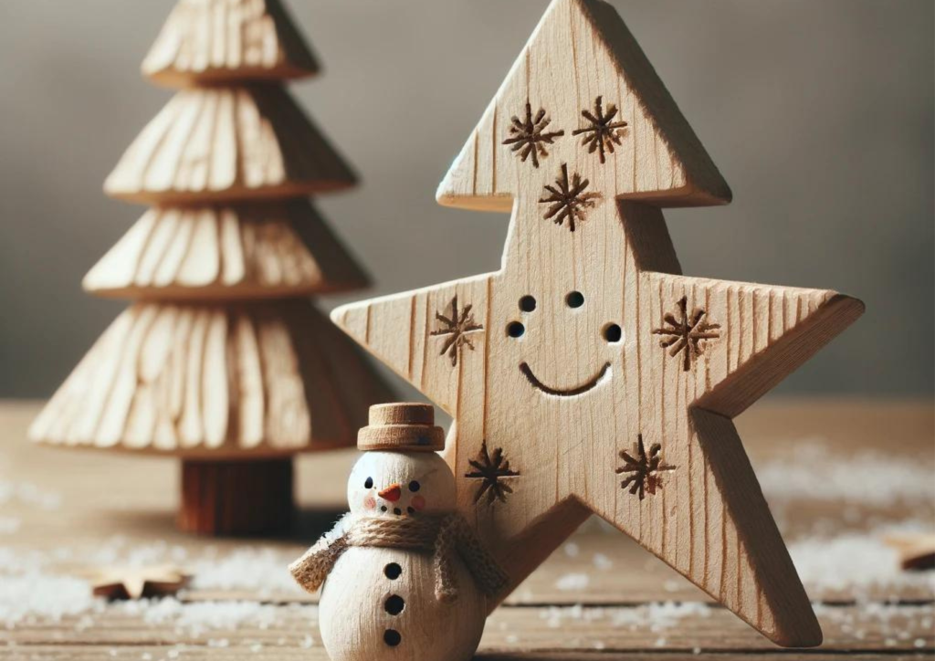 small collection of hand-carved wooden Christmas decorations