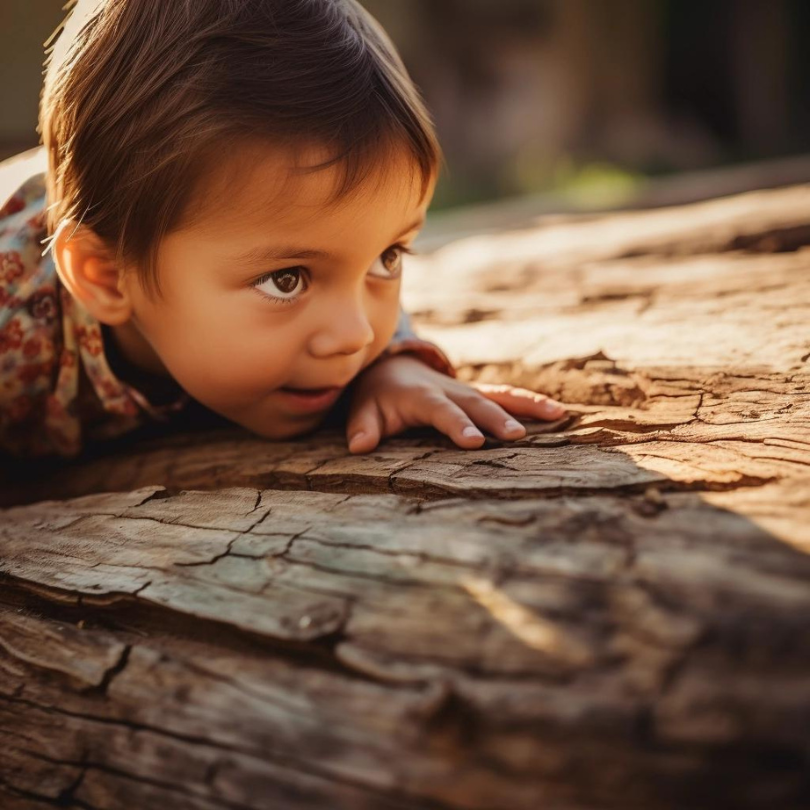 a young child gazing up in awe at a tree