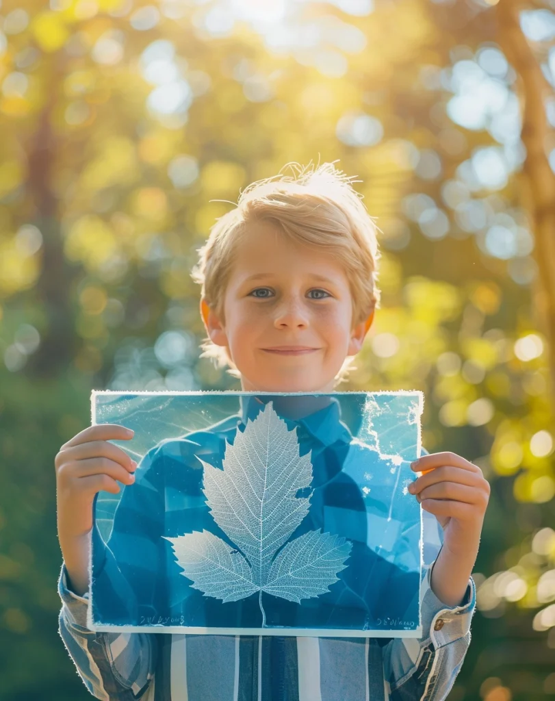 8 year old boy with cyanatope leaf picture