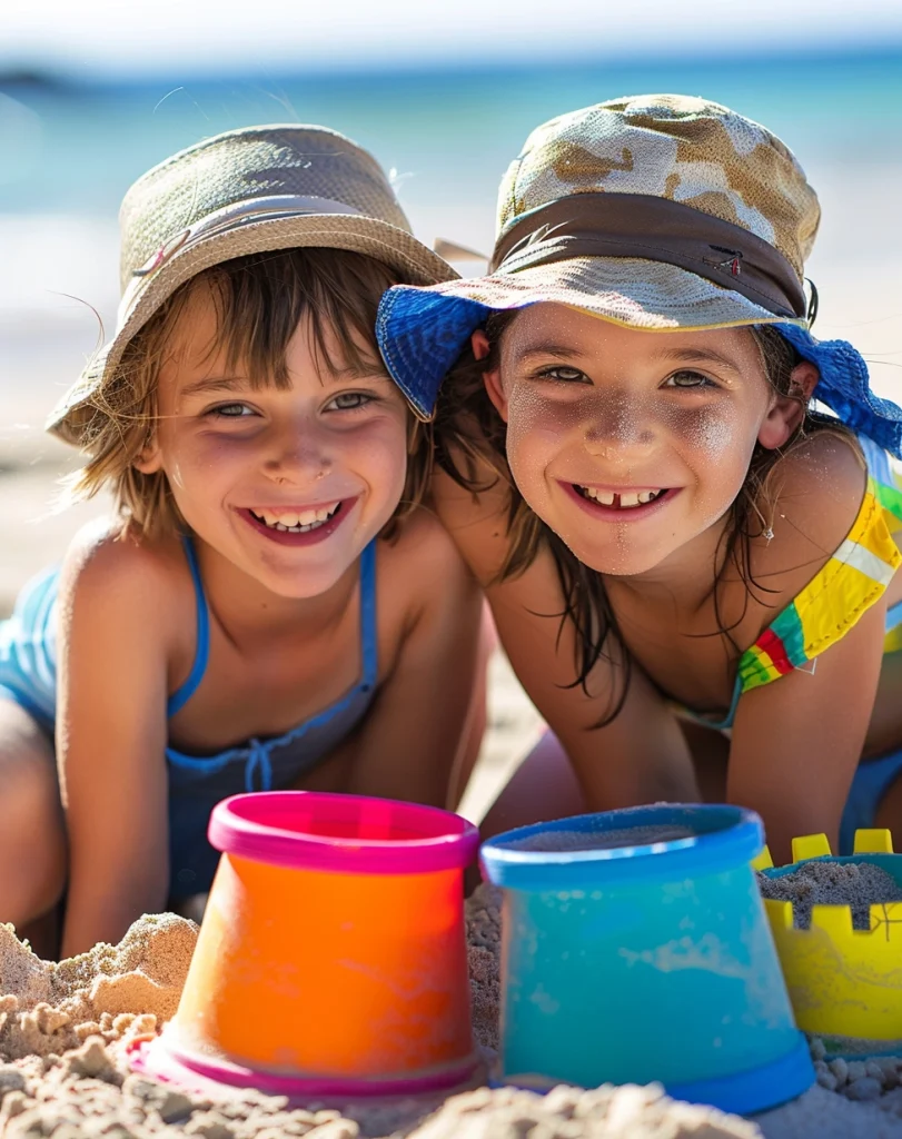 two little girls playing on a beach