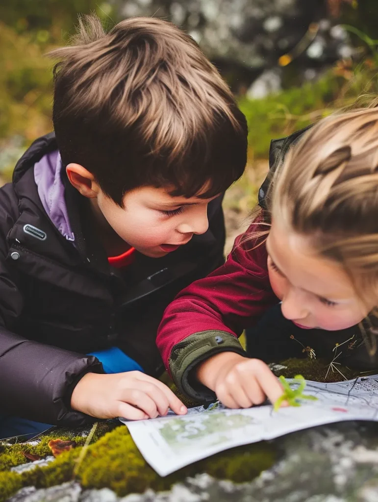 two children looking at a map