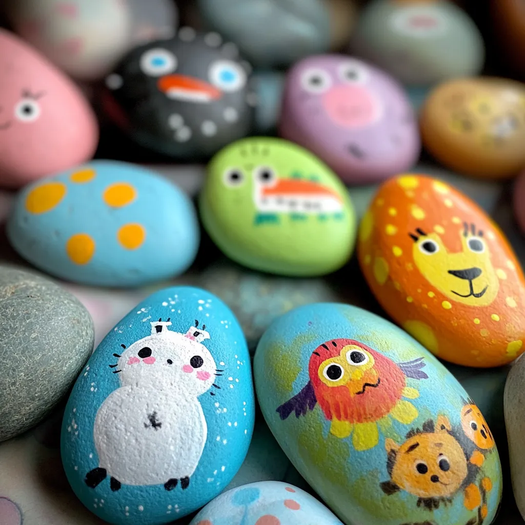 rocks with animals painted on them
