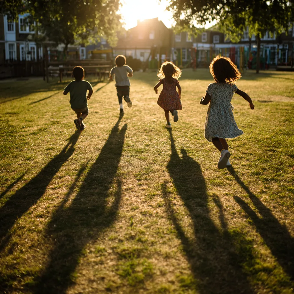young children running in a field